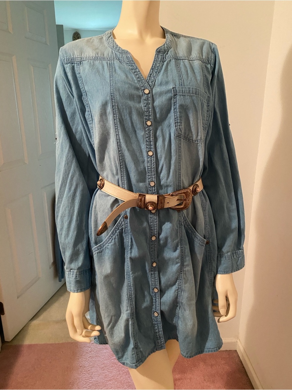 ellos Light Blue Denim Top with Black Label